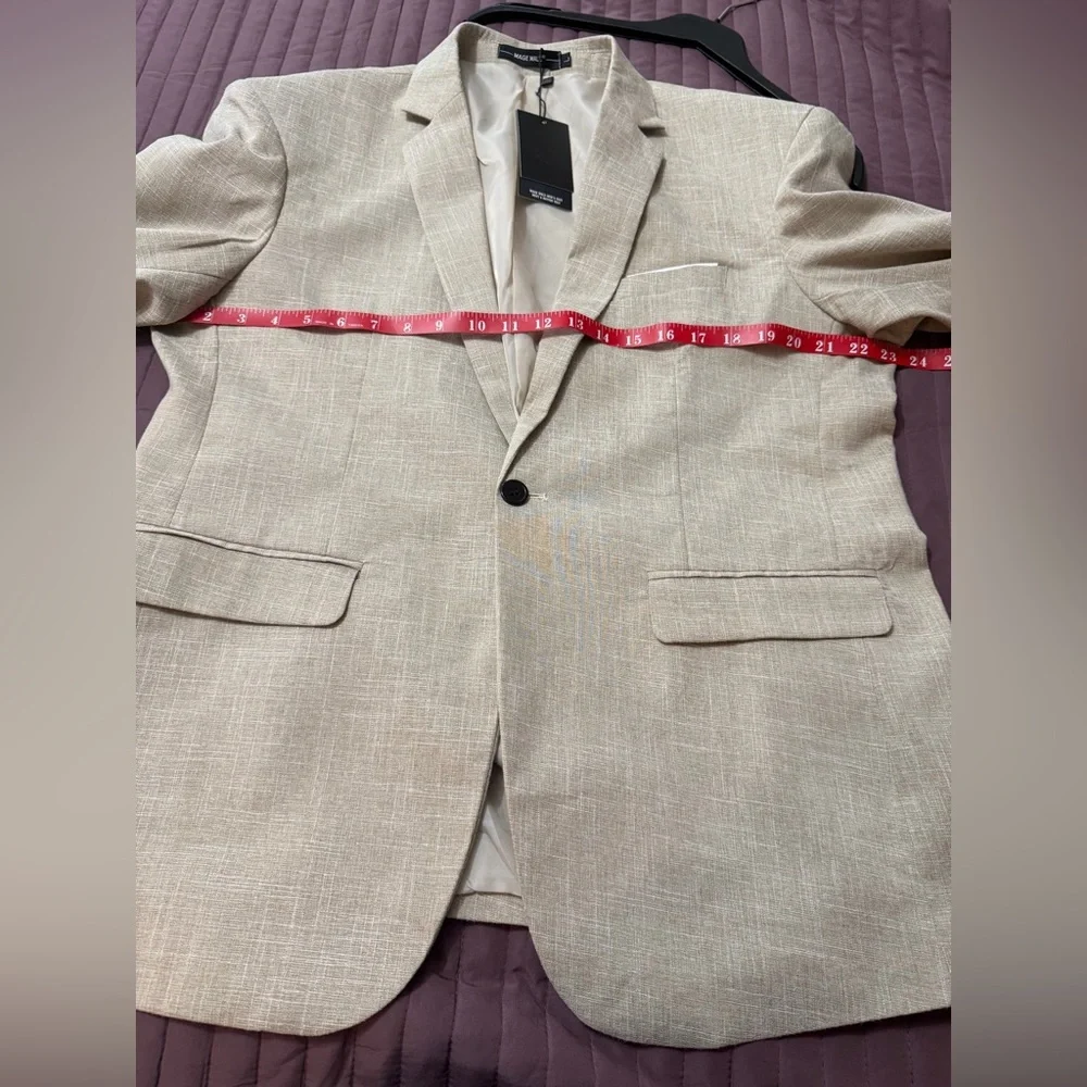 Men's Light Beige Textured Blazer - Single-Button Sport Coat